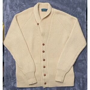 Vintage Byford 100% Wool Cardigan Sweater Men's Large Yellow Shawl Collar
